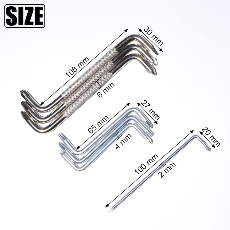 7 PCS Right Angle Screwdriver, PH0/PH1/PH2/PH3/T15/T20/T20 Offset Screwdriver Set, Flat
