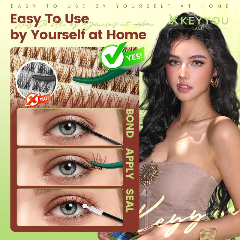 KEYYOU Spider Brown Lash Clusters Ki w/Black Bunny Wispy for