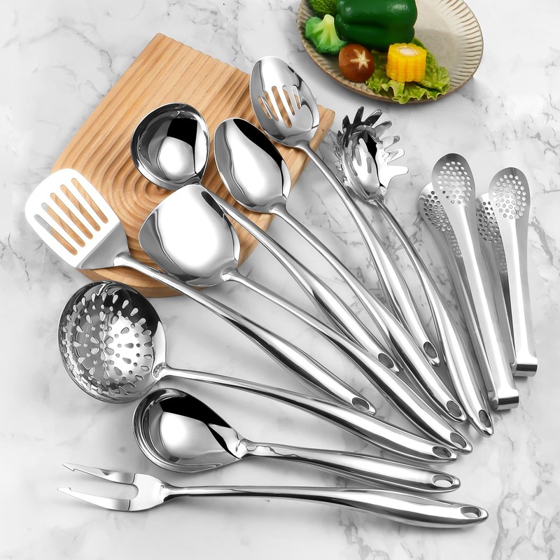 304 Stainlss Steel Kitchen Utensils Set, 11 Pcs Long Metal
