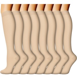 ACTINPUT 8 pares de calcetines de compresión para mujeres y hombres, los mejores calcetines médicos, de viaje y vuelo, correr y fitness (L/XL, nude)