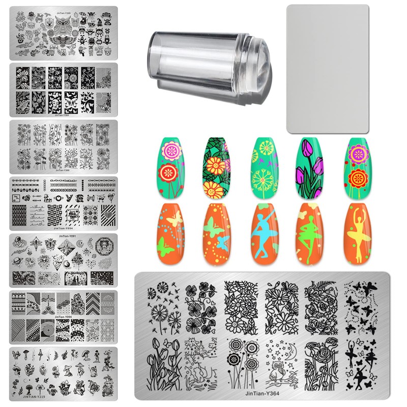 LoveOurHome 8pc Nail Art Stamping Kit Heart Butterfly Plain Nail
