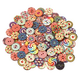 100 Pcs Mixed Vintage Wooden Buttons with 2 Holes - 15mm Round Decorative for DIY Sewing Craft and Handmade Projects (Color 1)