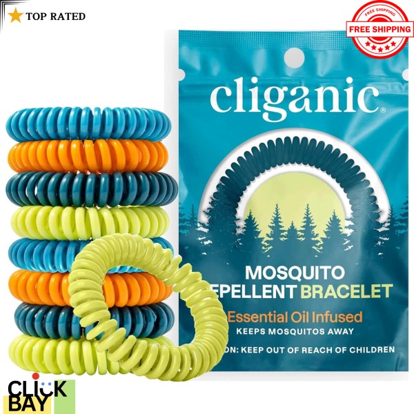Cliganic 10 Pack Mosquito Repellent Bracelets Individually Wrapped, Quality-NEW.