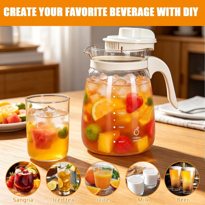 Glass Pitcher with Lid,77Oz Glass Water Pitcher,Heat Resistant Tea Pitcher