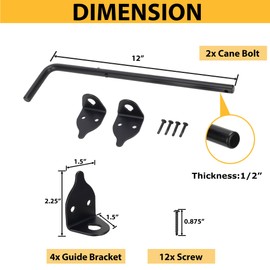 URDOGSL 12" Heavy Duty Cane Bolts for Gates with Black Rustproof Powder Upgraded Hardware Gate Drop Rod for Wood PVC Vinyl Fences Gates, Double Doors-2 Pack
