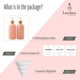 Loochica Pink 2 Pack Glass Soap Dispenser Set, Hand and Dish Glass Soap Dispensers for Kitchen Sink, Kitchen Soap Dispenser Set Suitable for Kitchen Décor