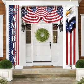 11th of November God Bless America Patriotic Eagle Porch Banner Veterans' Day Decoration Memorial Day American Flag Stars Stripe Front Door Decorative Hanging Welcome Banner Home Outdoor Yard Decor