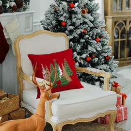 RABUSOFA Christmas Pillow Covers 20x20 Set of 2 Velvet Green Christmas Tree Decorations Cushion Covers Xmas Winter Decorative Throw Pillows Christmas Decor for Couch Holiday Soft Gold