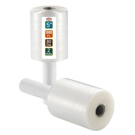 Paquete de 2 rollos elásticos de fuerza industrial de 5 pulgadas y 1000 pies de calibre 80 grueso, rollo retráctil para suministros de mudanza, muebles, paletas, envoltura de plástico para embalaje,