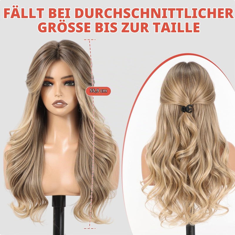 Allbell Brown Ash Blonde Ombre Synthetic Mesh Wig Women, 4