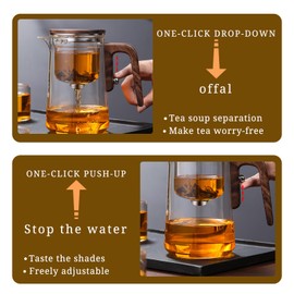 Enchanti Tea Pot, Witchcraft Tranquil Push Control Magic Teapot with Wooden Handle, Magnetic Glass pot with Strainer, for Home, Outdoor, Gifting and Office -800ml