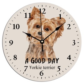 ArogGeld Wall Clocks A Good Day Yorkie Terrier Hanging Wall Clock Yorkie Terrier Dog Hanging Wall Clocks Silent Non Ticking Battery Operated Clocks for Kitchen Bedroom Office 15x15in