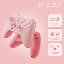 Kuitmor Wireless Pro Controller – Universal Bluetooth Gamepad for Switch 2/PC/Switch/iOS/Android/Linux with 2.4G Receiver One-Touch Pairing, 6-Axis Motion, HD Vibration, 1000mAh Battery, Auto-Wake, Breathing Lights