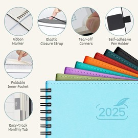 BEZEND Pocket Calendar 2025 for Purse Spiral Bound 3.5" x 6", 2025 Pocket Planner Daily Weekly & Monthly Small Agenda with Self-Adhesive Pen Holder, Vegan Leather Softcover - Orange