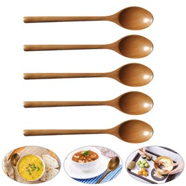 Pack of 5 Wooden Cooking Spoons, Wooden Spoons, Natural Wooden Spoons, Large Wooden Spoons, Tablespoons, for Kitchen, Soups, Jam, Coffee and Honey (23.5 cm/Brown)
