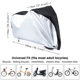 YTBUBOR Waterproof XL Bicycle Cover, Outside Bikes Storage Covers Rain Sun UV Dust Wind Proof Mountain Bicycle Covers Road Electric Bike Cover Hybrid Bike Cover, Black & Sliver