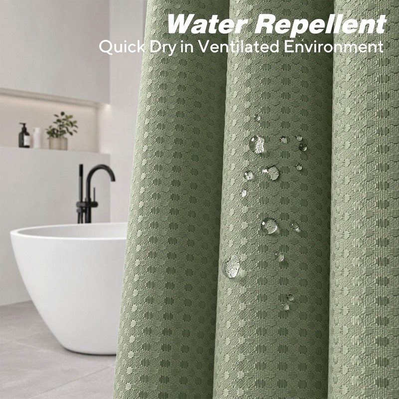 Sage Green Waffle Shower Curtain, Waffle Texture Green Bathroom Curtain
