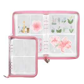 Sticker Organizer, Sticker Collecting Book, Sticker Binder Holder, Sticker Album for Adult Kids, 220 Pockets and Zipper Closure, A5 Blank Sticker Container, 4 Types of Transparent Pockets (Pink)