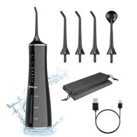 BosiBozi Rechargeable Water Flossers for Teeth, 4 Modes Cordless & Portable Power Dental Flossers 300ML Tank, IPX7 Waterproof Water Flosser, USB-C Charing Cable, 3 Jet Heads, 1 Tongue Scrapper