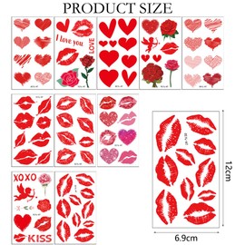 83Pcs Valentine's Day Lips Kiss Heart Temporary Tattoo Stickers Red Love Rose Waterproof Fake Tattoo Decals for Women Girls Man Valentines Face Stickers Themed Decorations Supplies