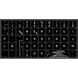 Spanish Latin American Decals for Keyboard Matte Black Background (14x14) for Desktop, Laptop and Notebook