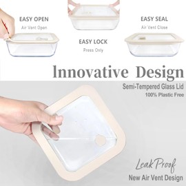 Urban Green Glass Food Container Set with Glass Lid, 3 Pack, Food Storage Containers Set, Airtight, LeakProof, 100% Plastic Free, Meal Prep Containers (White Color)