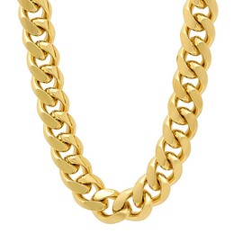 The Bling Factory 11mm 14k Yellow Gold Plated Flat Miami Cuban Link Choker Chain Necklace, 18 inches