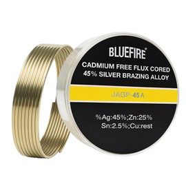 BLUEFIRE JAGP-45A 1/16 Flux Cored Low Temperature Safety 45% Silver Solder Brazing Alloy Coil Easy Welding Rods Simple Soldering Coil for Brass Steel and Copper Brazing