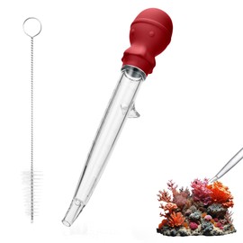 U-Taste Aquarium Pipette Cleaner: 1.5oz Coral Feeder for Fish Tank Cleaning, Manual Feeding Tube, Food Grade Siphon Dropper, Waste Remover with Strong Suction & Stand & Brush (11.98in, Red)