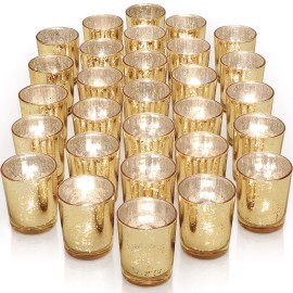 LETINE Gold Votive Candle Holders Set of 36 - Speckled Mercury Gold Glass Can...