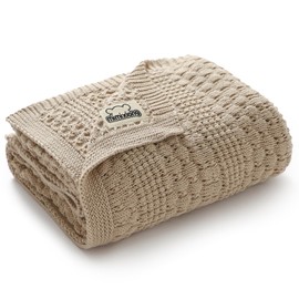 mimixiong Pram & Travel Extra Soft Cotton Cellular Baby Blanket (Beige)
