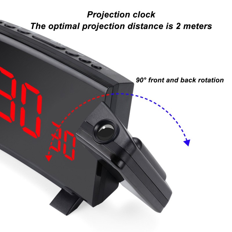 Projection Alarm Clock with 2 USB Ports LED Curved Display