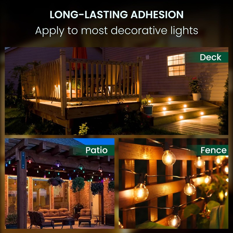 30Pcs Hooks for Outdoor String Lights Clips, Heavy Duty Adhesive