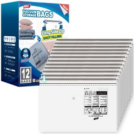 TAILI-LONG SIDE ZIP 12 Pack Vacuum Storage Bags, Space Saver Bags (39x28 inches), Extra Large Vacuum Storage Bags for Closet Organization, Beddings, Comforters, Pillows and Clothes Storage