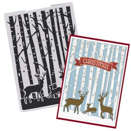 Threetols 3-D Textured Christmas Embossing Folder, Elk Background Embossing Folder for Card Making, Forest Frame DIY Plastic Scrapbooking Photo Album Card Paper DIY Craft Decor Template Mold