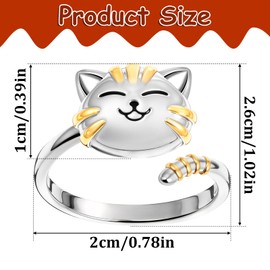 Ptwola Cute Cat Spinner Rings Open Adjustable Animal Pet Kitten Ring Dainty Stackable Band Fidget Anxiety Worry Stress Relieving Finger Promise Engagement Gifts for Women Cat Lovers