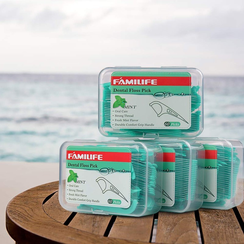 FAMILIFE Floss Picks, 240 Count Mint Dental Floss Cleaner, Tooth