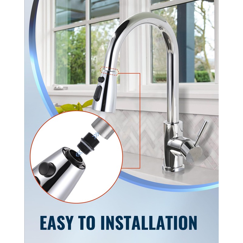 Kitchen Faucet Head Replacement:Stainless Steel Spray Head,3 Modes Pull Out