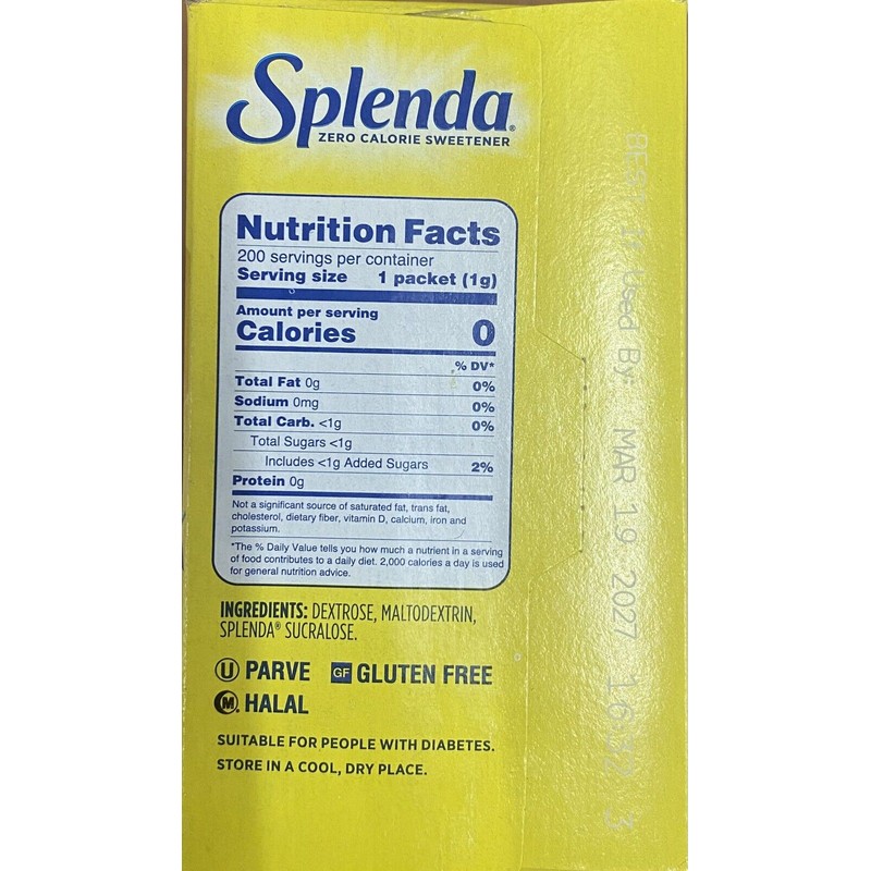 SPLENDA Zero Calorie Sweetener 200 Count Packets 7 oz Box