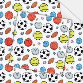 Sports Wrapping Paper, 4 Sheets Flat Folded, 50 x 70 cm per Sheet, Rugby, Basketball, Bowling, Baseball, Football, Volleyball, Gift Wrapping Paper for Boys, Men, Women, Kids, Birthday Party