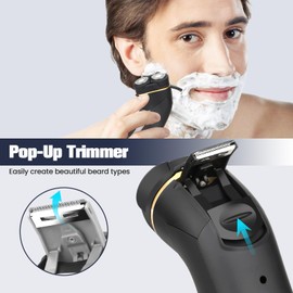 Electric Razor for Men, 4D Floating Head & LCD Display, Cordless Rechargeable Electric Shaver for Men with Pop-Up Trimmer, IPX7 Waterproof Wet & Dry Shave, Type-C Quick Charge, Portable Travel, Black