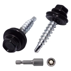 Marcopol (Pack of 50) Metal Roofing Bolts, 4.8 x 35mm Painted Self Drilling Screws with EPDM Washers, Sheet Metal Hex Bolt (50, Jet Black RAL 9005)