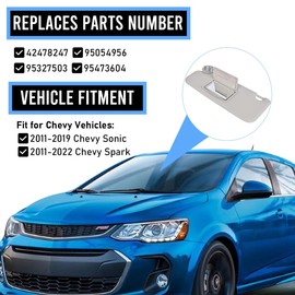 EKLN Sun Visor Left Driver Side LH with Mirror Compatible with 2012-2019 Chevy Sonic 2013-2016 Chevy Spark Replacement OE P95327509 Color:Gray