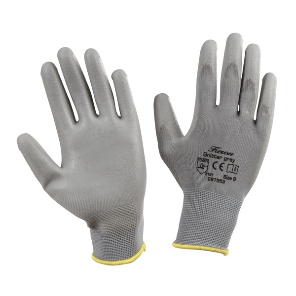 Kerbl 297354 PU Gnitter Grey Fine Knit Glove, Size 10