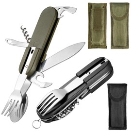 Camping Cutlery Stainless Steel Outdoor Cutlery 2 Pieces Camping Cutlery 7 in 1 Multifunctional Travel Cutlery Folding Cutlery Travel Cutlery with Belt Bag for Camping Outdoor Hiking Travel Picnic