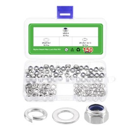 sourcing map 150Pcs M5 x 0.8 Nylon Insert Hex Lock Nut Kit, 304 Stainless Steel Lock Nuts with Flat Washers and Spring Washers Self Tight Hex Lock Nuts, Silver&Blue