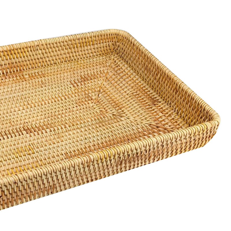 Rattan Tray Tabletop Organization Hand Woven Snack Storage Basket Multifunctional