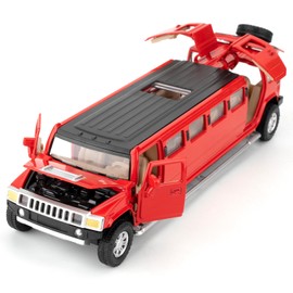 BGHSCA 1/32 Hummer H2 Car Model, Diecast Car Toy with Sound and Light, Alloy Stretch Sedan Pull Back Toy Vehicle for Adults Children Boys Girls (Red)
