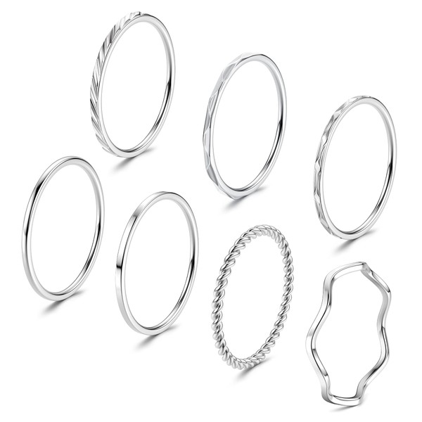 SAILIMUE 7 Pcs 1MM Stainless Steel Rings for Women Men