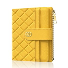 Aiawoxc Womens Wallet, RFID Small Slim Wallets for Women, Compact Credit Card Holder, Cute Leather Bifold Ladies Purse with Zipper Coin Pocket and ID Window, Yellow